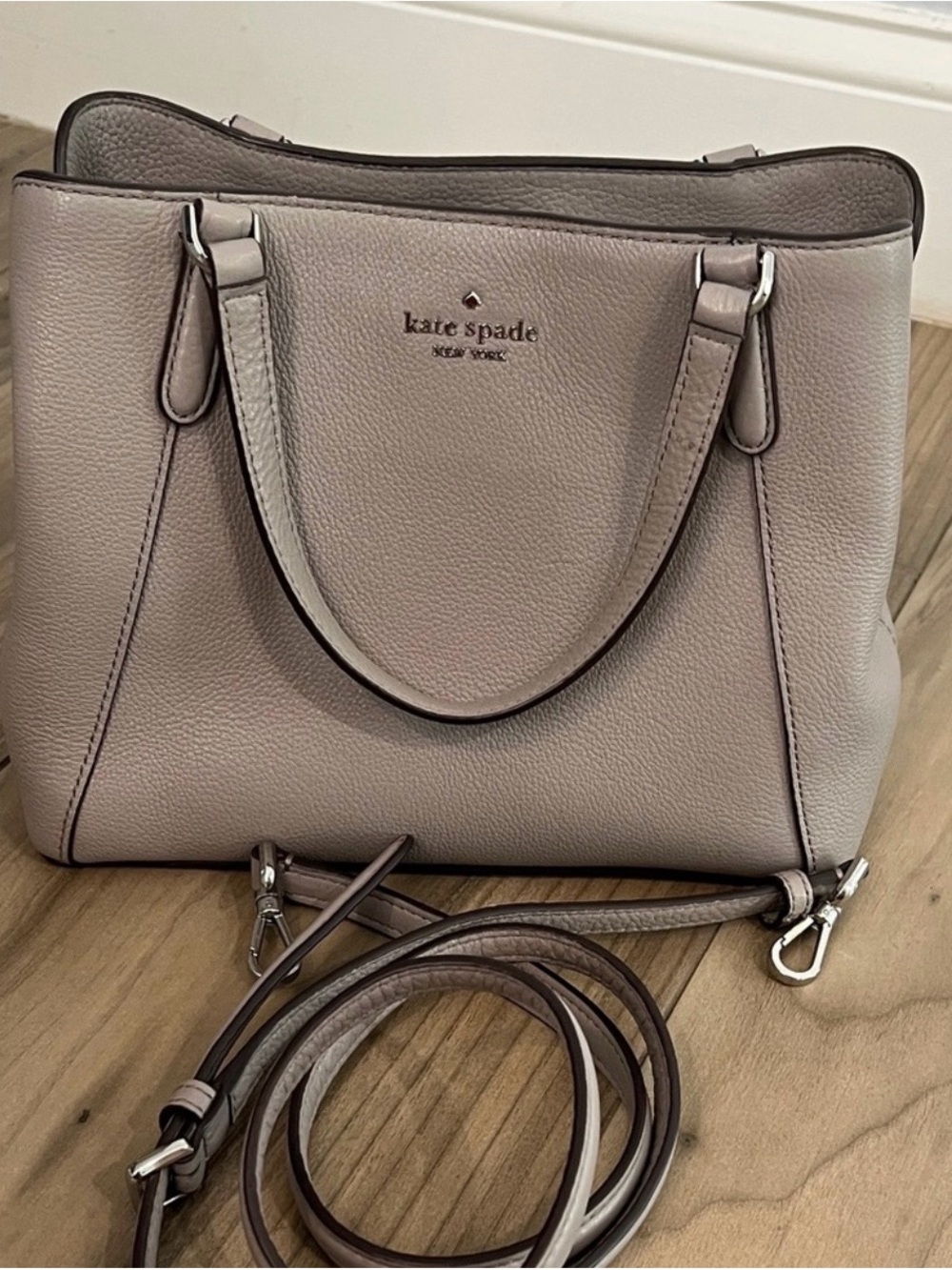 kate spade Pebbled Leather Small Satchel in Light Taupe